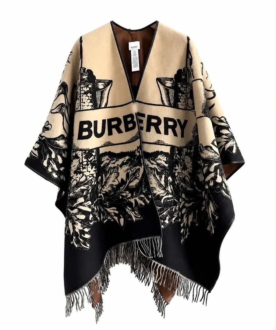 Beige & Black Burberry Print Poncho